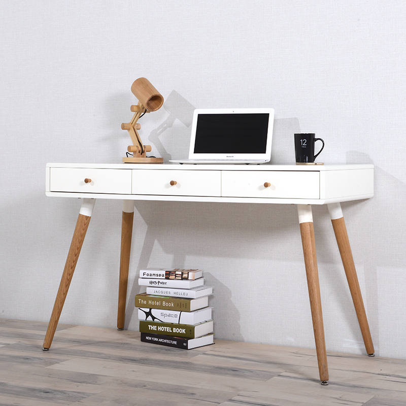 北欧实木书桌 日式储物电脑桌现代简约实木办公桌白色写字台