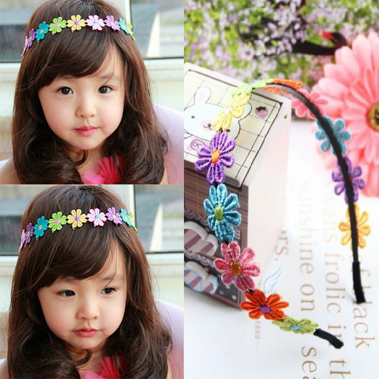 儿童发箍头饰品韩国公主可爱布艺刺绣花朵发卡宝宝全包布花环头箍
