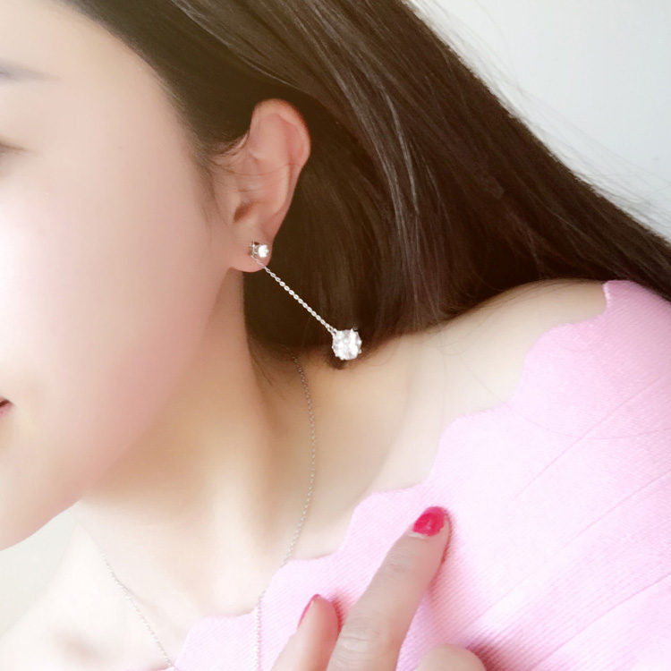 日韩国时尚925纯银针后挂耳钉女气质微镶锆石耳坠耳环耳夹饰品