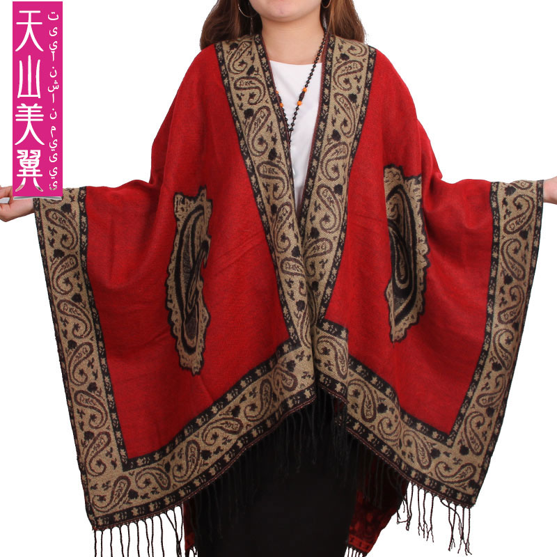 新疆保暖羊毛披肩两用加厚波西米亚民族开叉披肩围巾秋冬披风斗篷