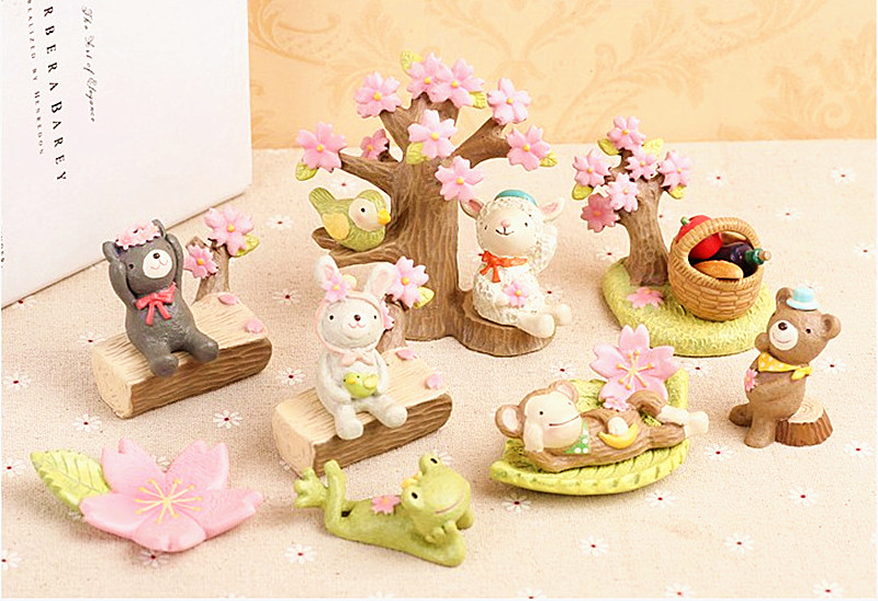新款！Zakka浪漫樱花系列可爱小动物环保树脂家居饰品摆件送礼物