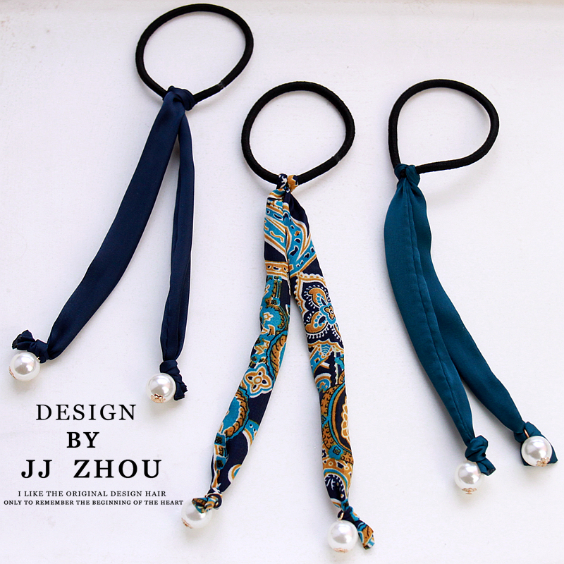 JJ ZHOU 韩国民族风图腾花色珍珠发圈头绳扎头发饰品橡皮筋发绳