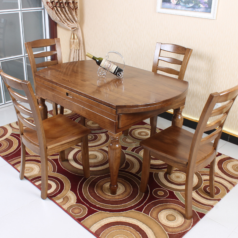 双虎豪威水曲柳餐桌椅全实木餐桌椅组合折叠饭桌中式现代简约餐桌