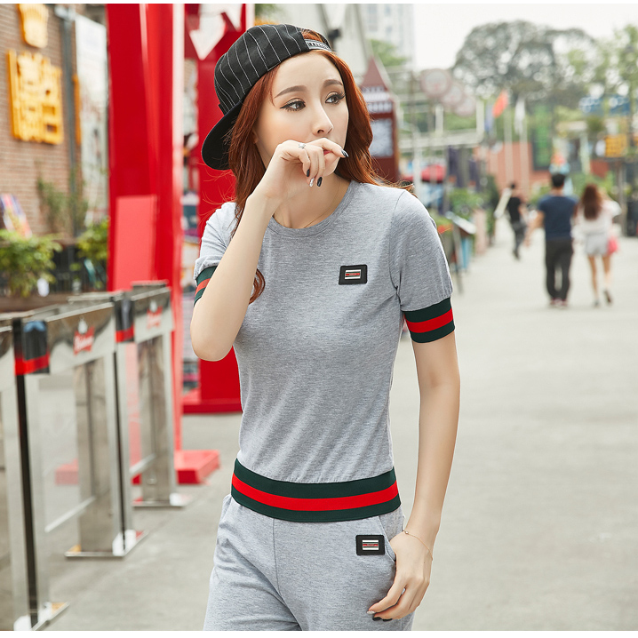 [包邮]春夏季新款韩版短袖运动休闲套装女时尚显瘦两件套潮