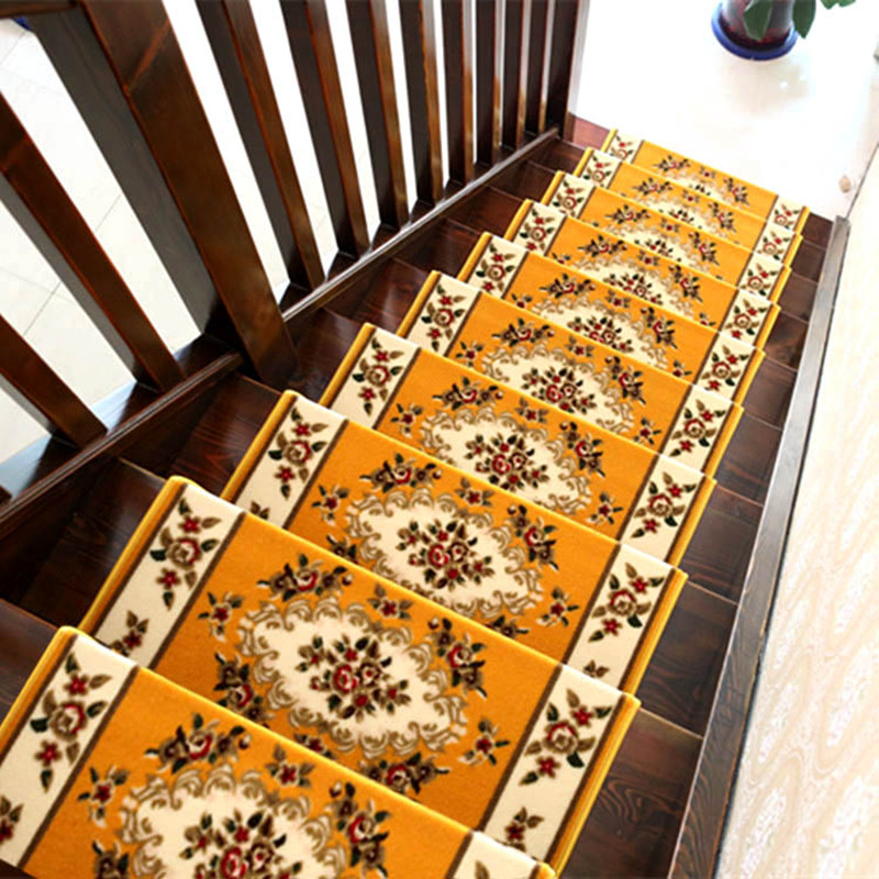 室内实木楼梯踏步垫 免胶自粘防滑欧式地毯黄色地垫脚踏垫子定制
