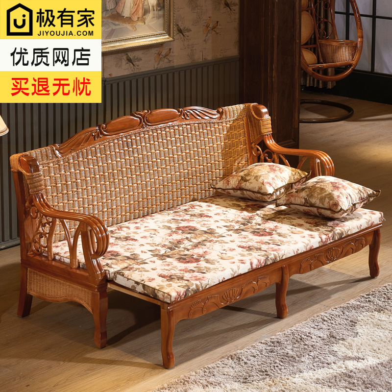 藤沙发床小户型客厅可折叠三人推拉两用实木沙发床多功能藤椅沙发
