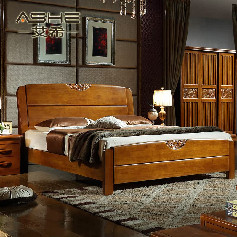 实木床 简约现代纯实木床橡胶木双人床纯实木大床1.5米1.8米婚床折扣优惠信息