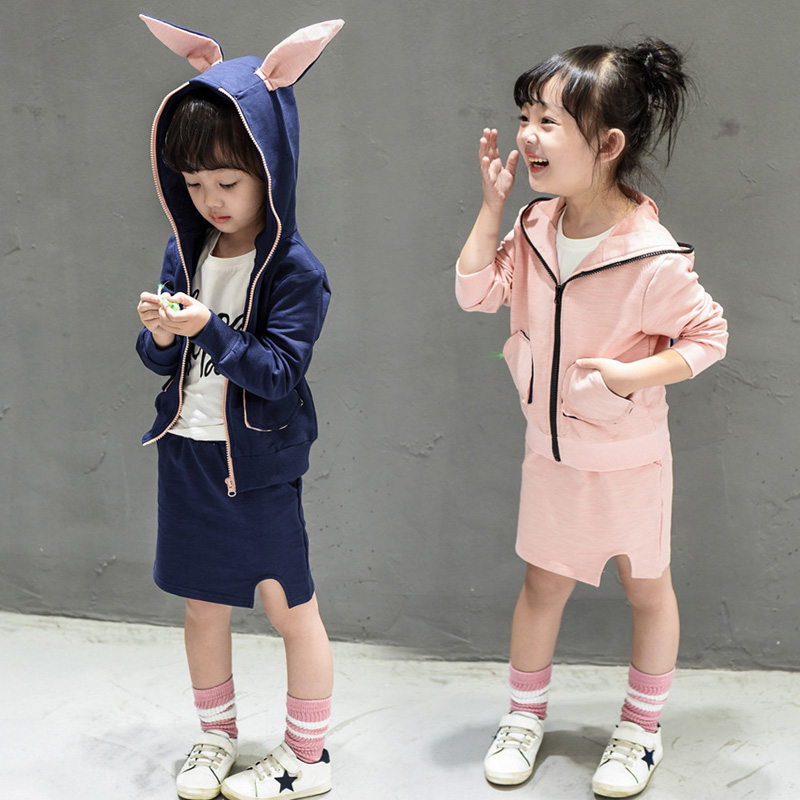 女童套装2016秋装新款韩版儿童女宝宝超萌兔耳朵上衣包臀裙两件套
