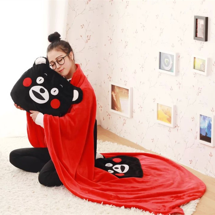 熊本县熊本熊 抱枕被子空调毯 两用法拉绒毯子午睡枕毛绒靠垫礼品