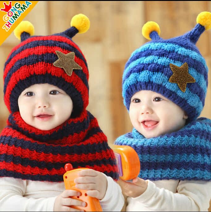 婴儿帽子秋冬款韩版冬季儿童加绒护耳帽毛线帽男女宝宝帽6-12个月折扣优惠信息
