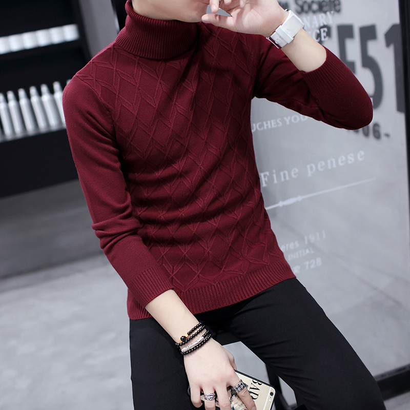 韩版修身型高龄毛衣男针织衫长领口男士高领打底衫长脖子打低线衫