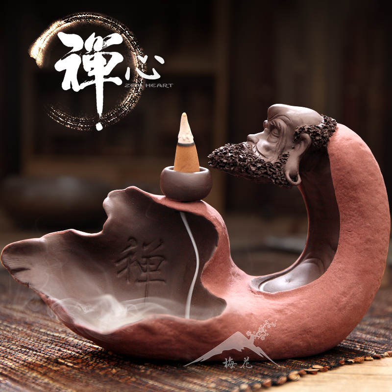 达摩倒流香炉 紫砂陶瓷创意佛像摆件 茶道仿古禅意家居薰香塔特价