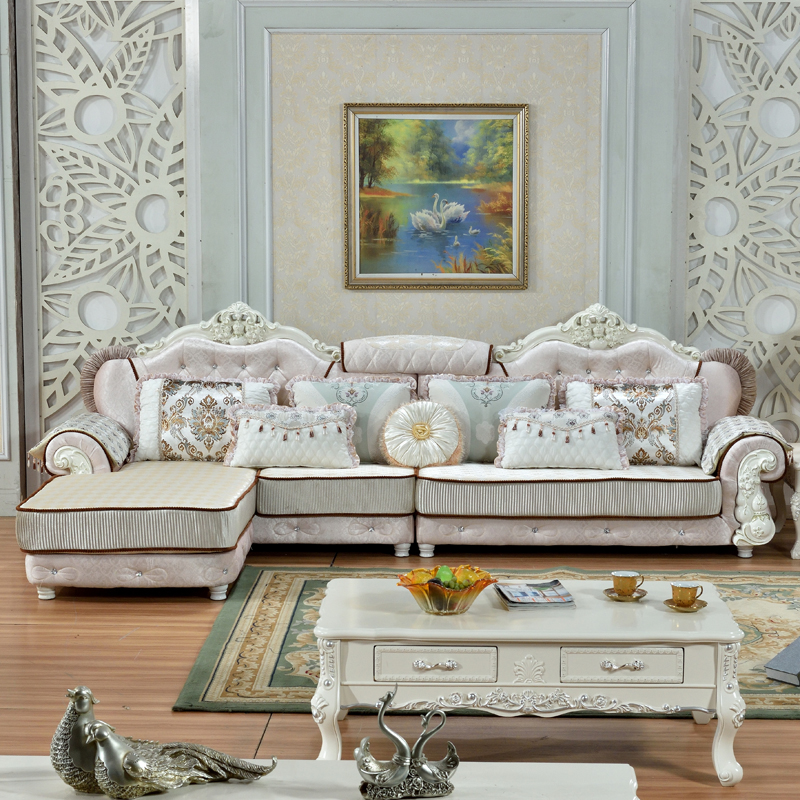 欧式布艺沙发组合新款古典实木小户型转角客厅简欧可拆洗欧式沙发
