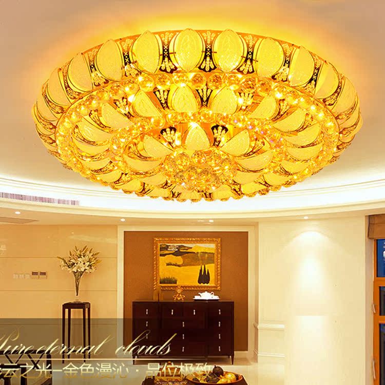 欧式金色水晶灯高档客厅水晶吸顶灯圆形主卧室灯餐厅灯LED节能灯