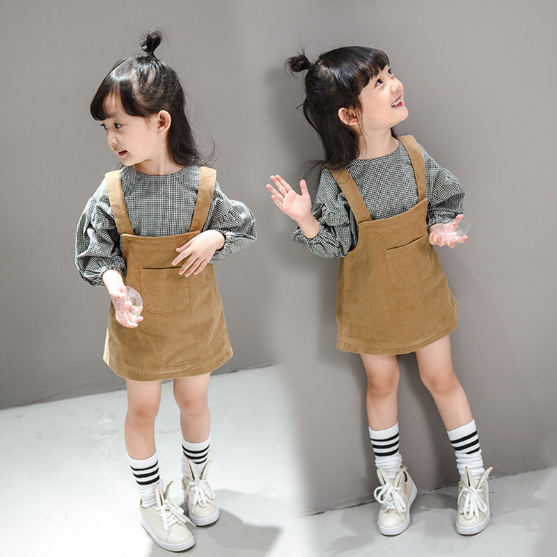 女童套装秋装2016新款韩版宝宝儿童春秋款娃娃衫上衣背带裙两件套折扣优惠信息