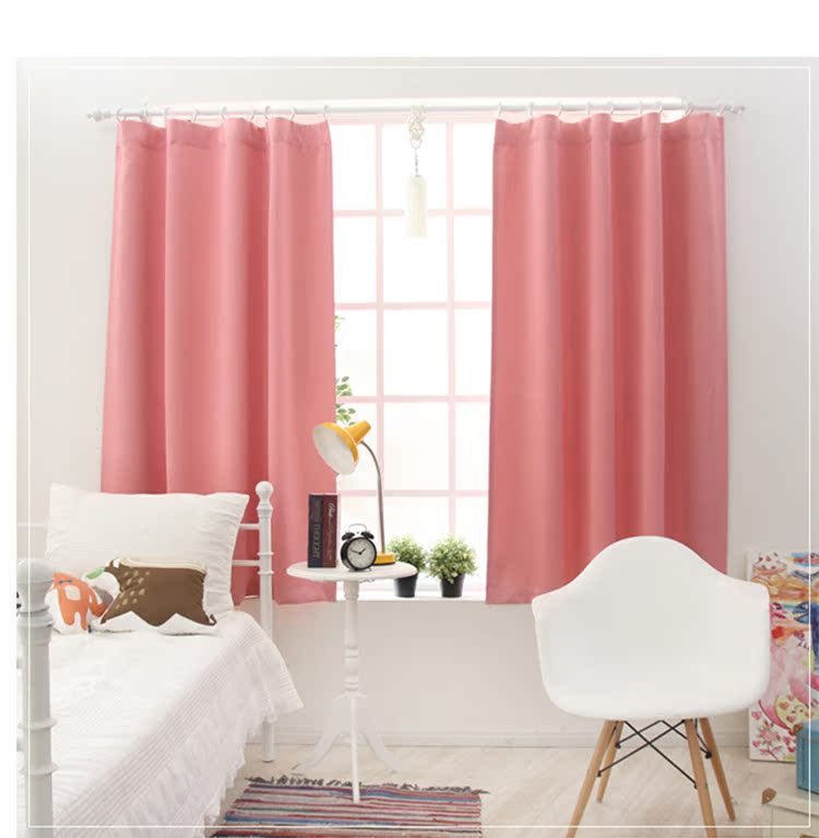 欧式定制全遮光纯色卧室窗帘成品布料隔热客厅飘窗短帘遮阳布特价