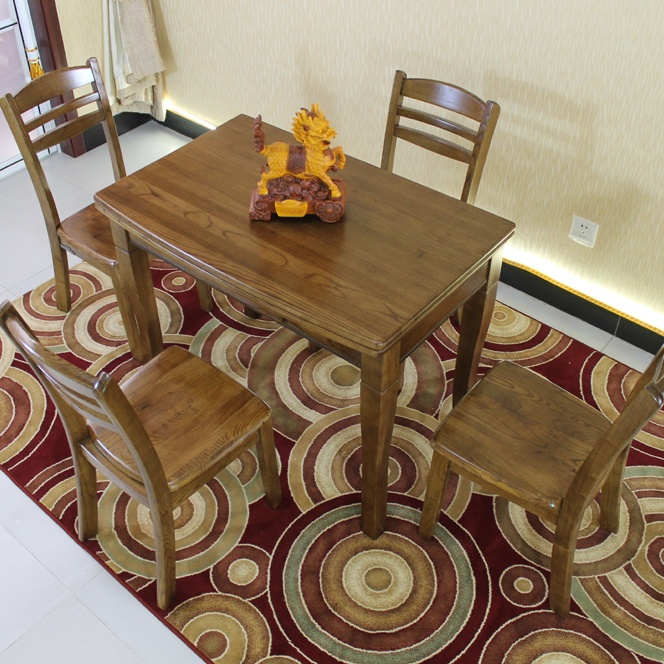 双虎豪威 水曲柳实木餐桌 现代简约可伸缩小户型胡桃木色桌椅组合