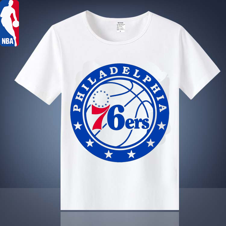 2017年夏季新款NBA棉T恤 勇士 湖人 骑士球队队标衣服 圆领纯色夏