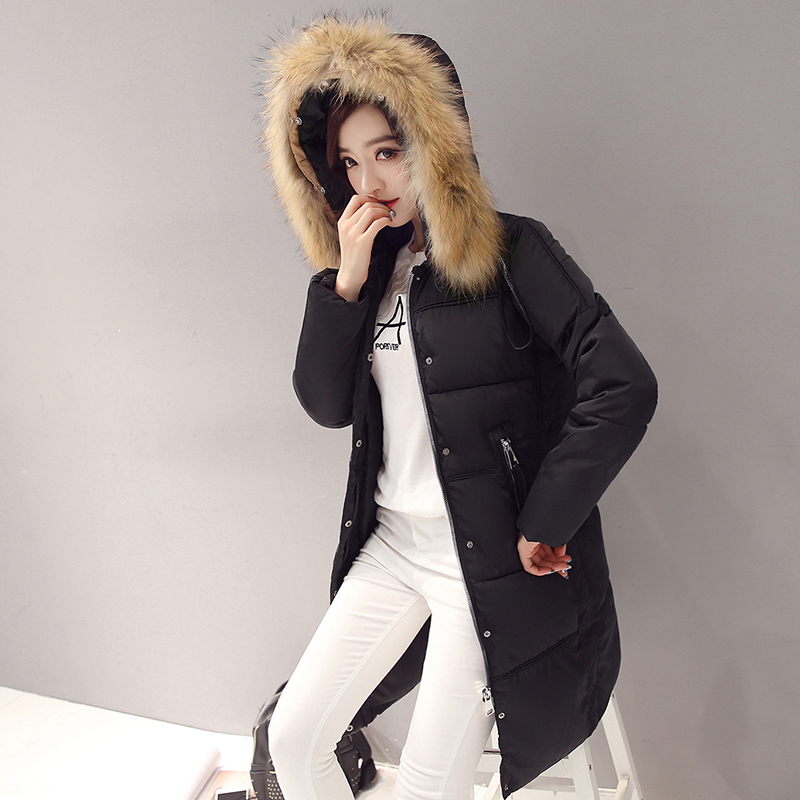 反季促销2016新款冬装韩版休闲时尚羽绒棉衣女中长款大毛领棉外套折扣优惠信息