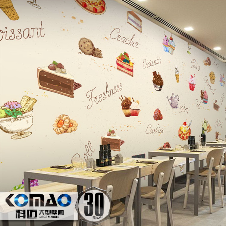 欧式复古3D甜品面包蛋糕店咖啡厅背景墙餐厅奶茶店烘焙坊墙纸壁纸