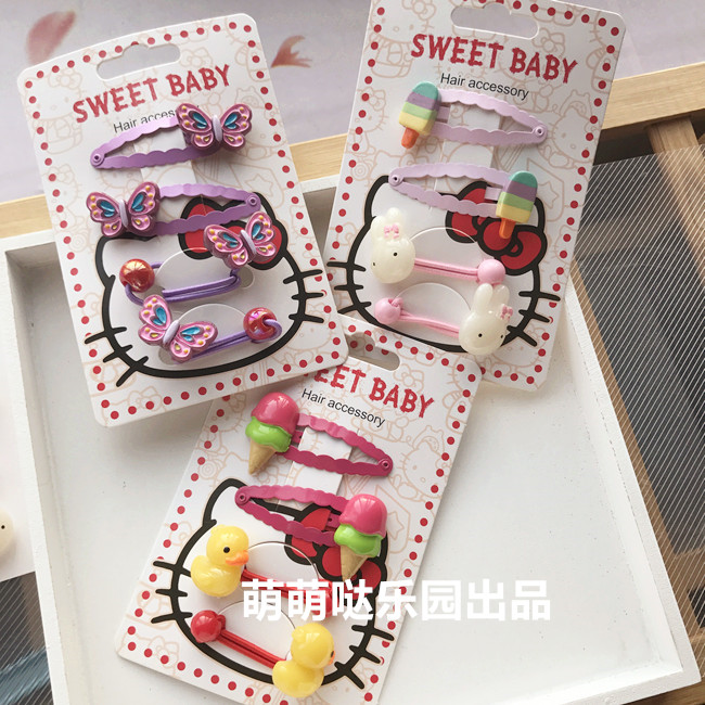 欧美新款 儿童宝宝女童高档优质动物卡通蝴蝶发夹发绳发饰套装
