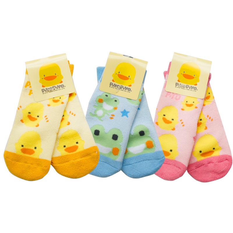 黄色小鸭婴儿袜子 新生儿秋冬纯棉保暖袜宝宝防滑棉袜 儿童地板袜