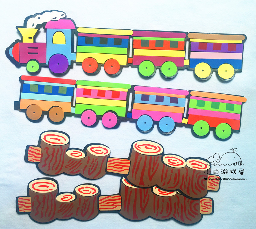 幼儿园教室环境装饰材料用品 墙壁场景布置 8节立体泡沫小火车折扣优惠信息