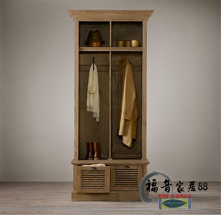 欧式仿古做旧实木衣柜实木复古衣帽柜美式乡村橡木储物柜实木家具