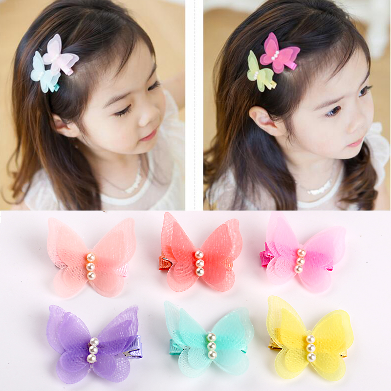 韩国儿童甜美可爱蕾丝珍珠蝴蝶女童发夹蕾丝发卡宝宝夹子头饰发饰