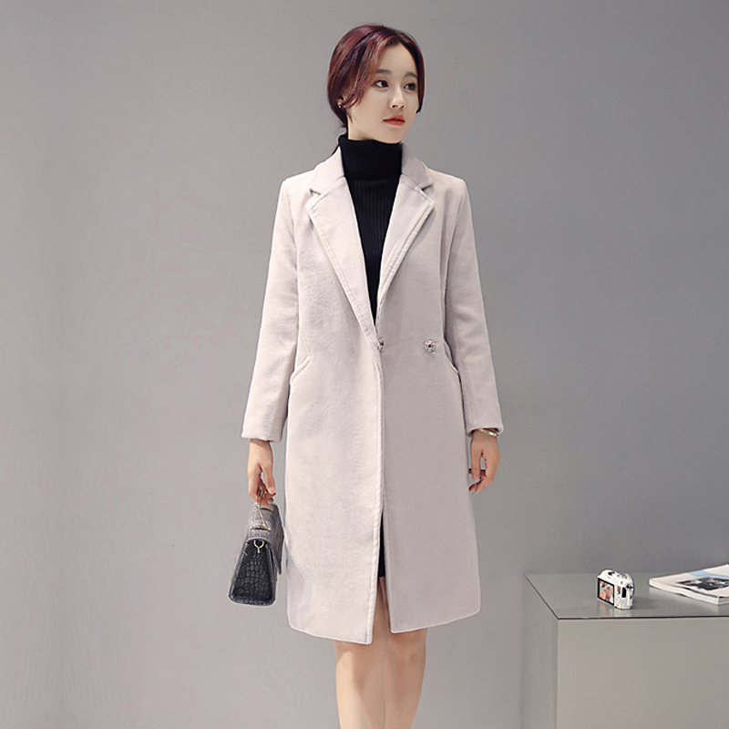 2016秋冬季韩版新款中长款呢子大衣女修身显瘦羊毛呢外套明星款
