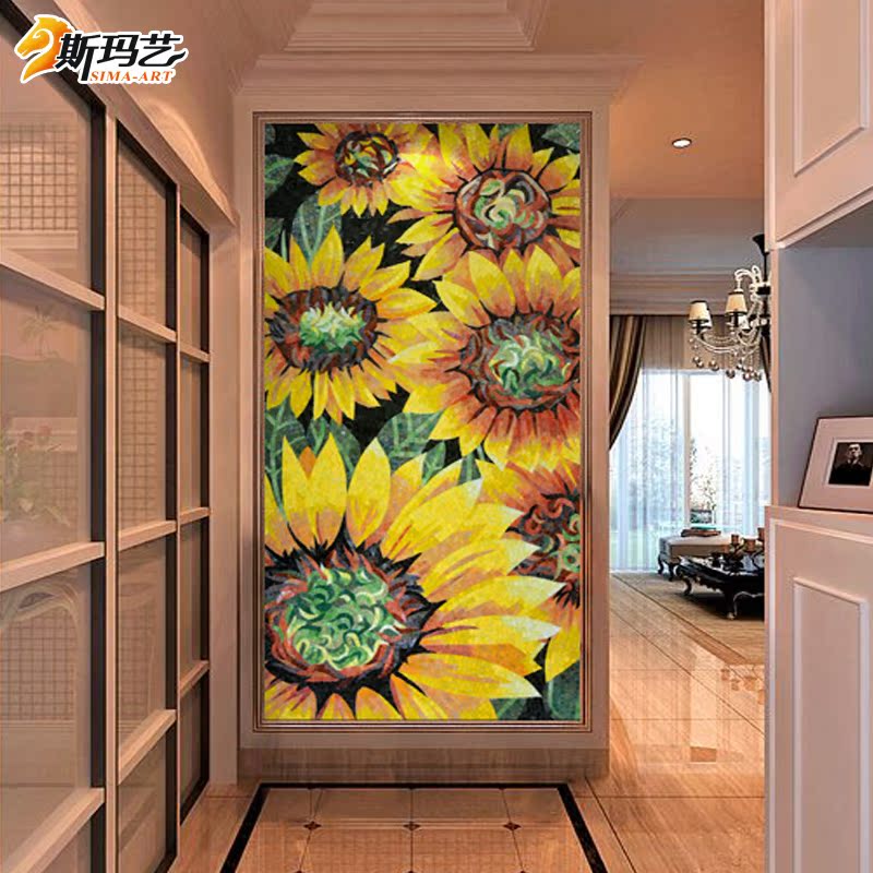 斯玛艺冰玉马赛克拼图拼花瓷砖客厅餐厅精剪画背景墙装饰画向日葵