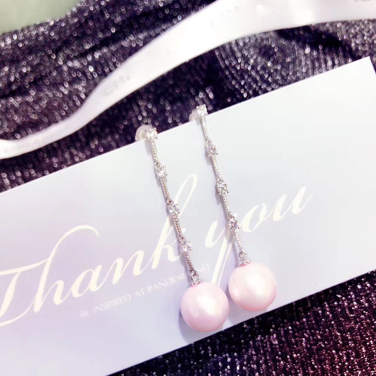 纯银针长款粉色白色仿珍珠耳钉女韩国韩版时尚气质耳环春季配饰品折扣优惠信息