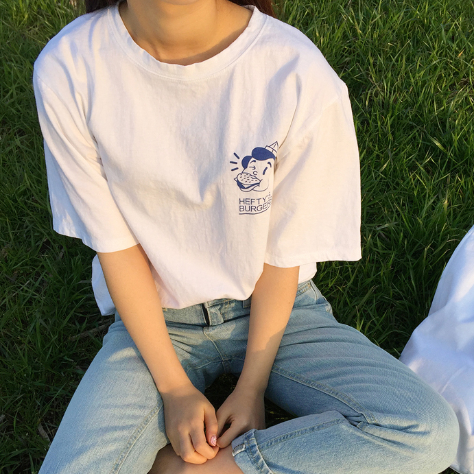 韩国ulzzang学院风宽松百搭后背印花个性T恤女夏学生韩版短袖上衣