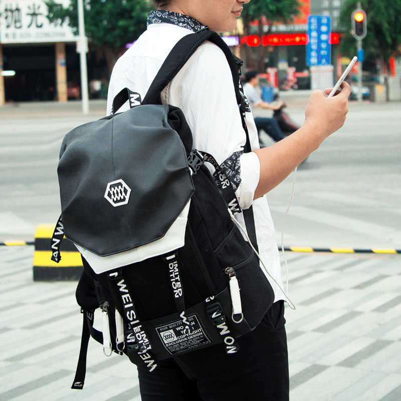 双肩包男夏韩版欧美大容量旅游时尚运动潮印花旅行行李袋背包男