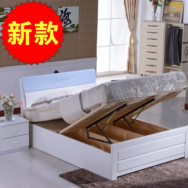 烤漆床儿童床1.2米双人实木床 高箱储物床 橡木床1.5米木质公主床折扣优惠信息