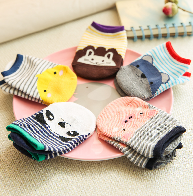 韩国男女宝宝 短袜船袜 纯棉卡通动物儿童袜子隐形防滑地板袜全棉折扣优惠信息