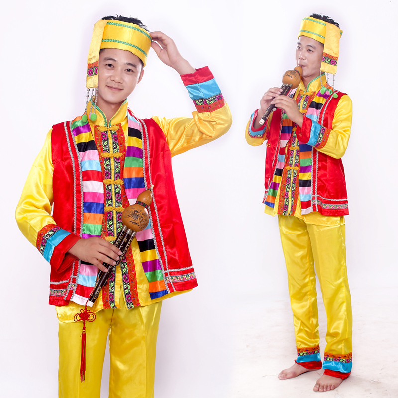 新款长袖彝族族男装演出服装 舞蹈服装拉祜族苗族表演民族服装