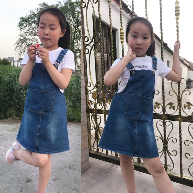 童装新款韩版儿童牛仔宝宝吊带裙5-8-10岁中小童裙女童背牛仔带裙