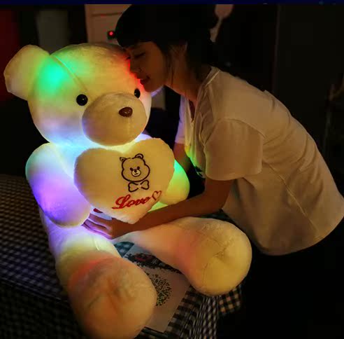 七彩发光泰迪熊抱枕玩具公仔荧光创意音乐枕头靠垫男女生日礼物
