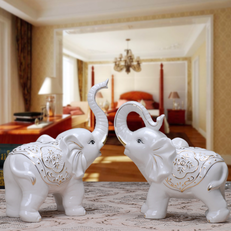 结婚礼物创意欧式客厅工艺招财象现代家居简约装饰品陶瓷大象摆件