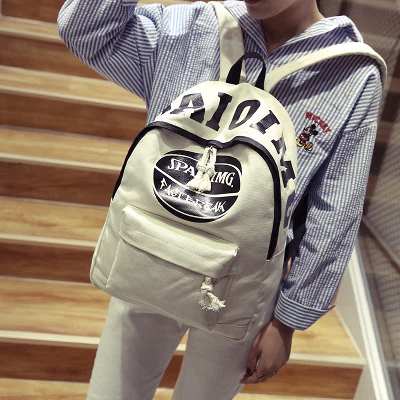 韩版帆布双肩包日韩潮校园男女高中学生书包休闲百搭字母旅行背包