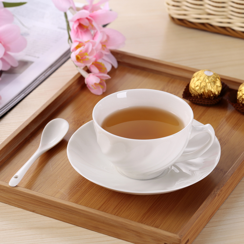 欧式陶瓷浮雕咖啡杯碟简约时尚咖啡具纯白下午茶茶具套装带勺