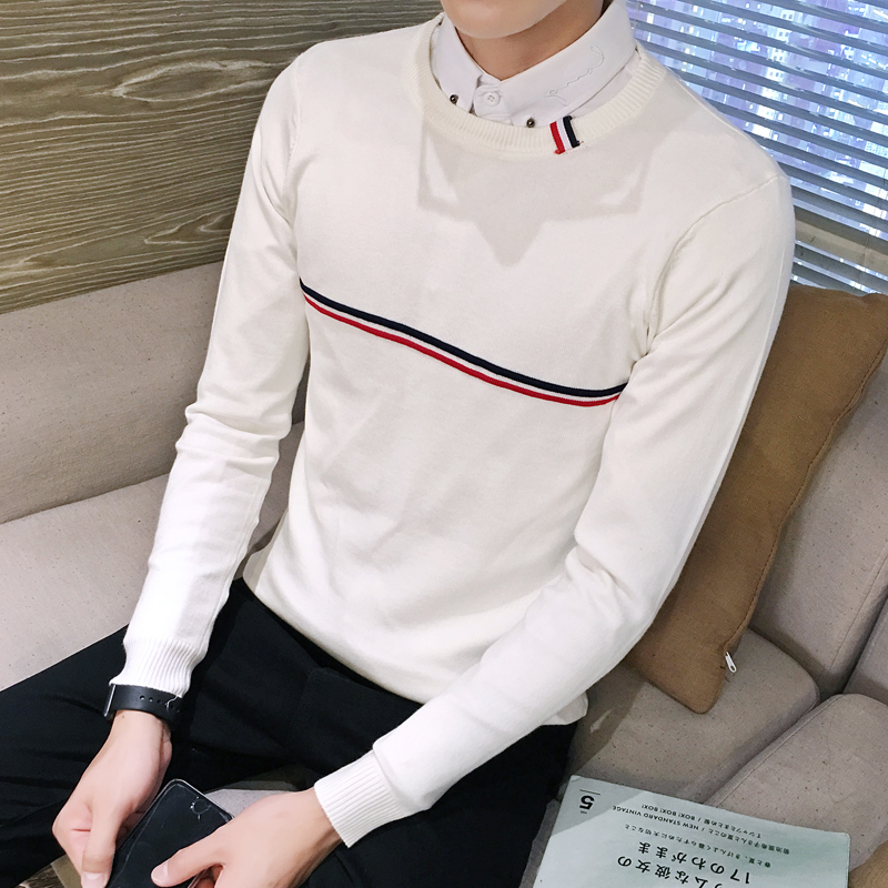 秋季新款韩版修身男士毛衣圆领套头针织衫青年大码线衫学生打底衫折扣优惠信息
