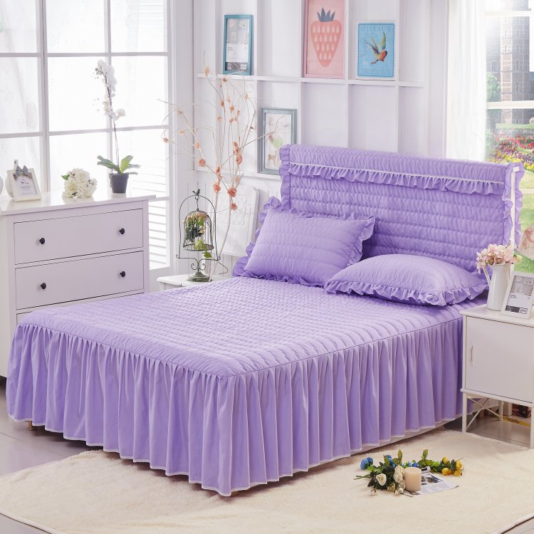 紫色纯色加棉蕾丝床裙单件粉色床头罩1.5/1.8/2m席梦思防滑保护套折扣优惠信息