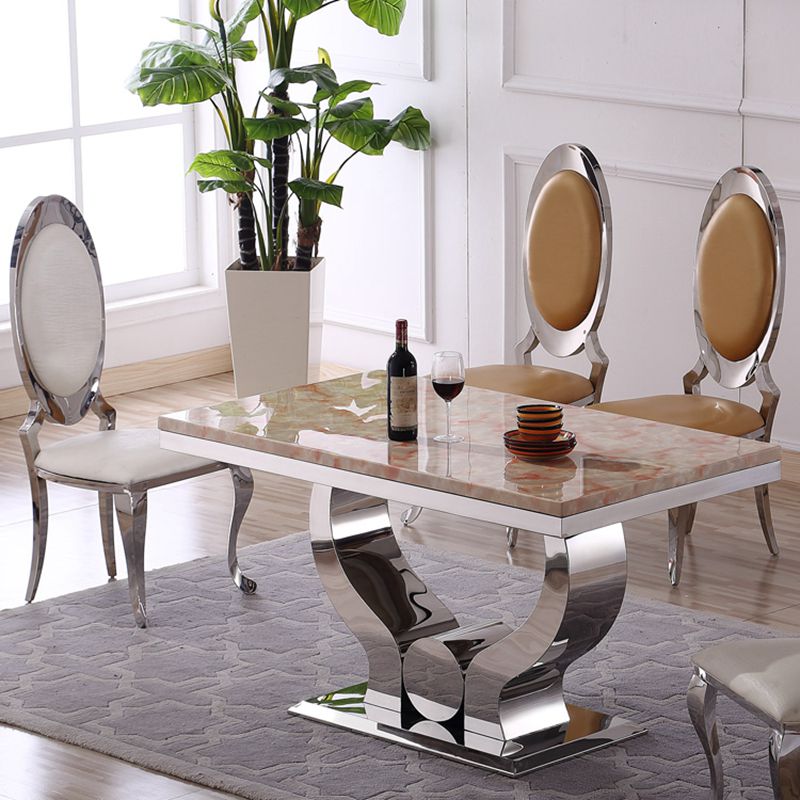 不锈钢餐桌现代简约家居大理石吃饭桌子酒店餐厅长方形桌椅组合