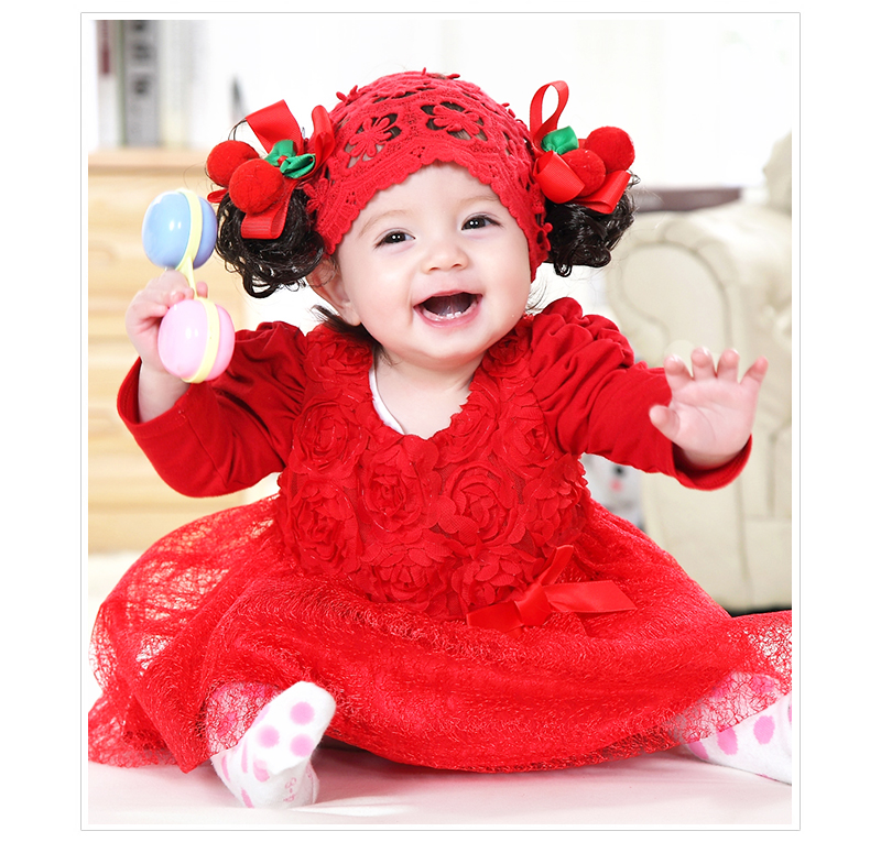 儿童女童装连衣裙婴儿宝宝满月秋百天公主裙0-2周岁红色长袖礼服