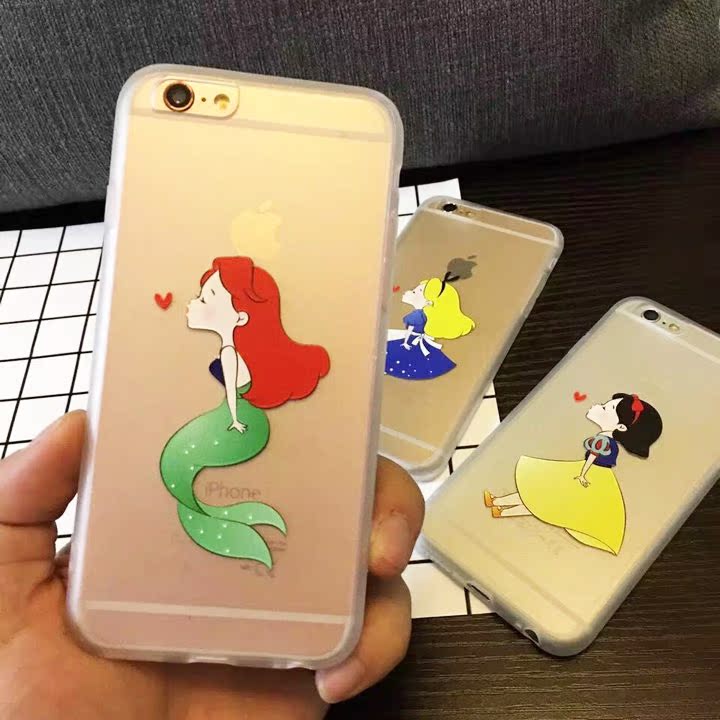 新款迪士尼美人鱼iphone6s手机壳苹果plus全包保护套5.5硅胶外壳