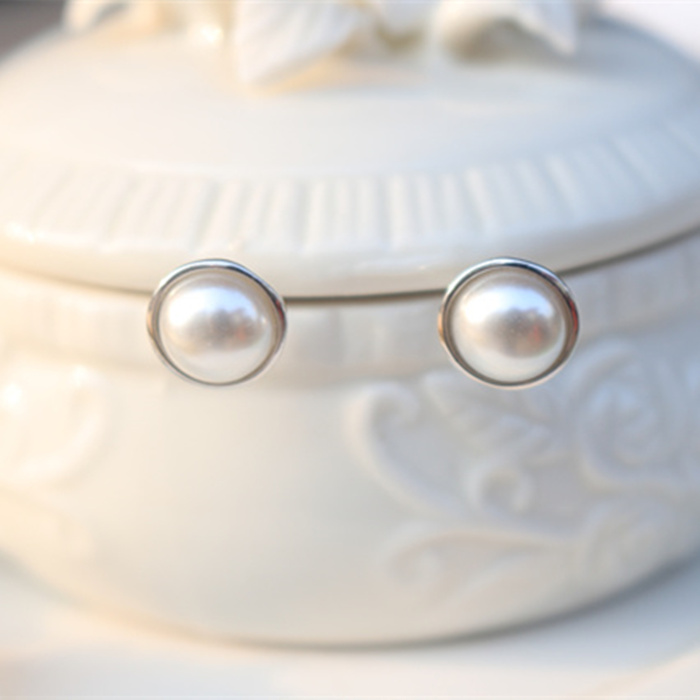 925纯银珍珠耳钉 女式 韩国时尚新款防过敏耳饰
