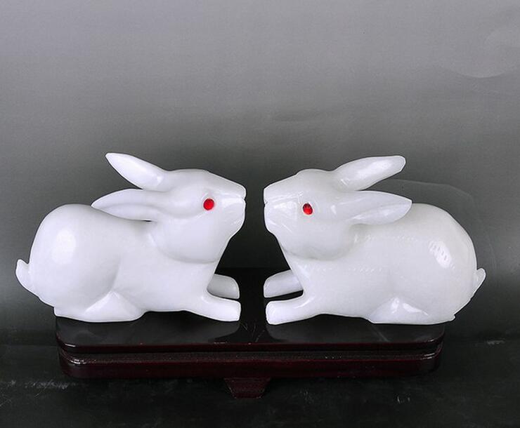 阿富汗白玉生肖兔玉兔兔子摆件一对 洁白晶莹摆设工艺品装饰品折扣优惠信息