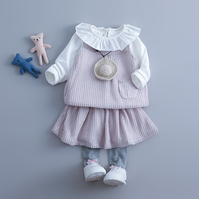 童装1-2-3-4岁女宝宝裙子套装婴幼儿女秋装三件套2016套装潮包邮